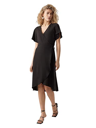 VERO MODA Sukienka damska VMSAKI SS Calf WRAP GA NOOS, czarna, S, czarny, S
