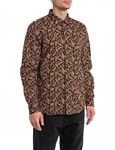 Replay koszula męska, 010 Black/Orange Paisley, XXL