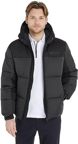 Tommy Hilfiger Męska kurtka z kapturem New York tkana, Czarny, XL