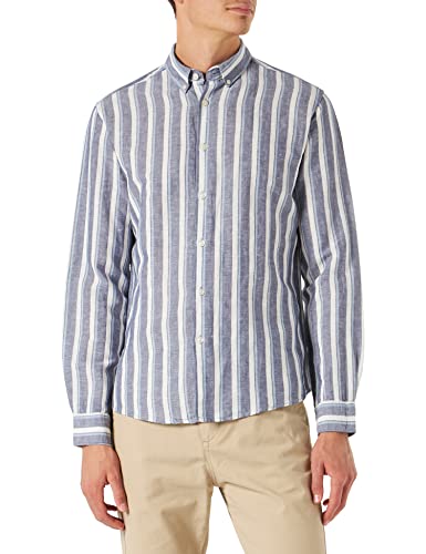 Springfield Męska koszula Camisa Lino Rayas, niebieski (Azul Medio)., M