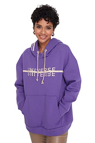 Trendyol Damska bluza oversize basic z kapturem, Fioletowy, S