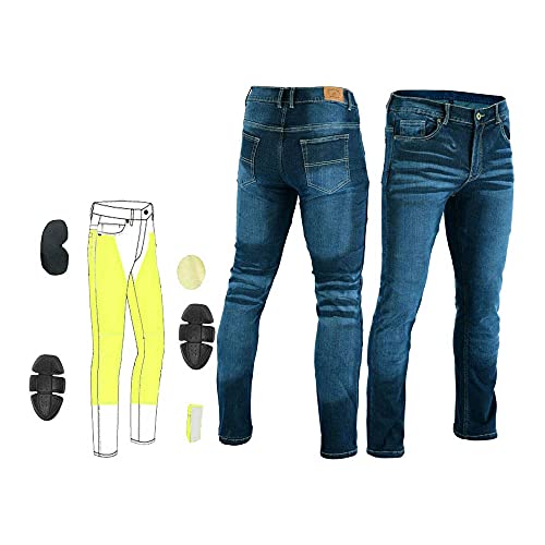 Męskie niebieskie kamienne pranie stretch wygodne dopasowanie z podszewką kevlar dżinsy motocyklowe ze zdejmowaną zbroją CE