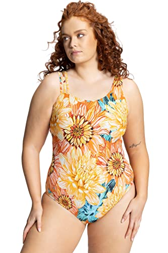 Ulla Popken, Damski, duże rozmiary, kostium kąpielowy, kwiaty, miękkie miseczki, 3 ramiączka