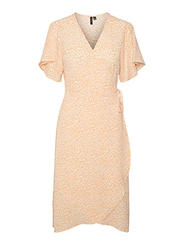 VERO MODA Women's VMSAKI SS Calf WRAP Dress GA NOOS sukienka, Mock Orange/AOP:Mini Henna vic, XL, Mock Orange/Aop: mini Henna Vic, XL