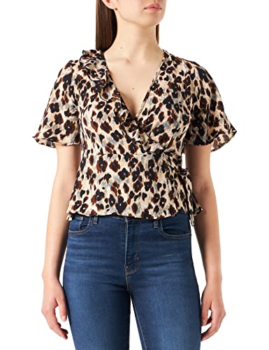 ONLY Onlcarly S/S Wrap Short WVN top damski, Cloud Dancer/Aop:nature Leo, 40