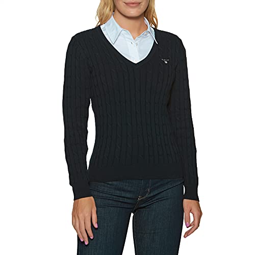 GANT Damski sweter z rozciągliwej bawełny z dekoltem w serek, Wieczorny niebieski, L