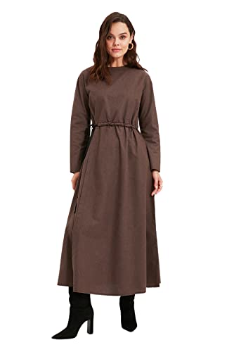 TRENDYOL Damska modest midi linia A Regular Fit tkanina skromna sukienka, wielbłąd, 36