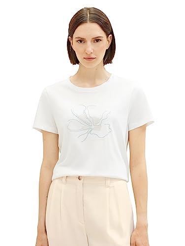 T-shirt damski TOM TAILOR z nadrukiem, 10315-Szept Biały, XXL