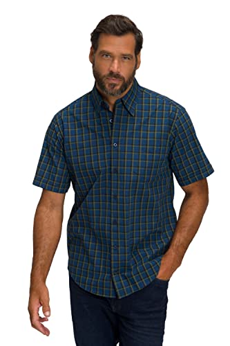 JP 1880 Męska koszula w kratkę, z półrękawami, ukryty kołnierzyk buttondown, nowoczesny krój, koszula do 8 XL, matowy niebieski, Matowy niebieski, XL