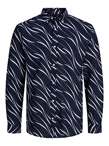 JACK & JONES Koszula męska, Perfect Navy/Aop:slim fit, L