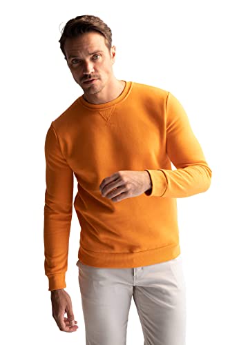 DeFacto Sweter z długim rękawem męski - okrągły dekolt bluza męska (pomarańczowy, XL), pomarańczowy, XL