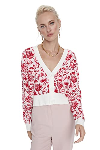 Trendyol Damski standardowy standardowy kardigan z dzianiny z dekoltem w serek, Ecru, M