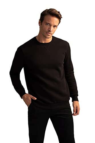 DeFacto Sweter z długim rękawem męski - okrągły dekolt bluza męska (czarny, XL), czarny, XL