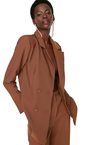 Trendyol damski Brown Breasted Coat Naszyjnik ze sztucznego Płaszcz z zapięciem na guziki Brązowy, Brązowy, brązowy, 34