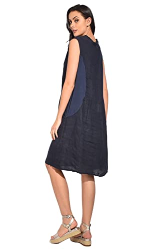 Bonateks damska sukienka 100% lniana Made in Italy, sukienka o średniej długości z okrągłym dekoltem i odkrytymi ramionami, mandarynka, rozmiar: M, Mandarynka, M