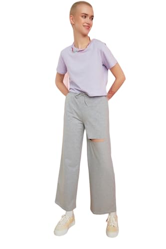 Trendyol Szary Torn szczegółowe proste dopasowanie dzianiny koniec kombinezon kombinezon spodnie damskie, Szary, M