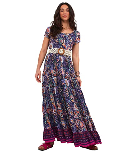 Joe Browns Damska sukienka maxi w stylu boho z nadrukiem obramowania, 10, wielokolorowa, multi, 36