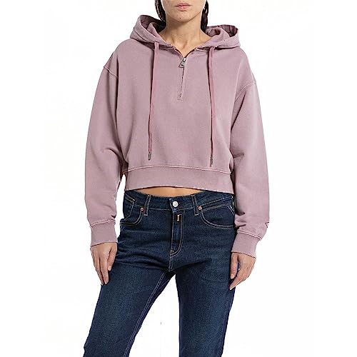 Replay Damska bluza z kapturem z zamkiem błyskawicznym pół suwaka, różowa (Powder Rose 465), S, 465 Powder Rose, S