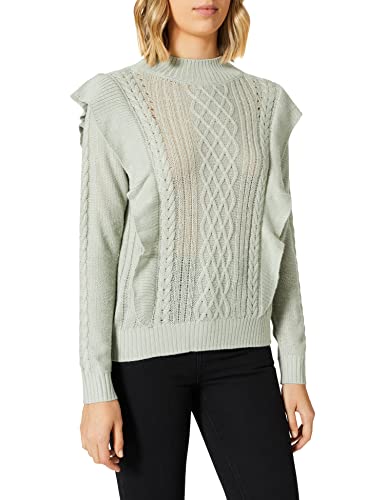 TOM TAILOR Denim Damski Sweter z dzianiny ze wzorem i falbankami 1029101, 12792 - Soft Greyish Green, XS