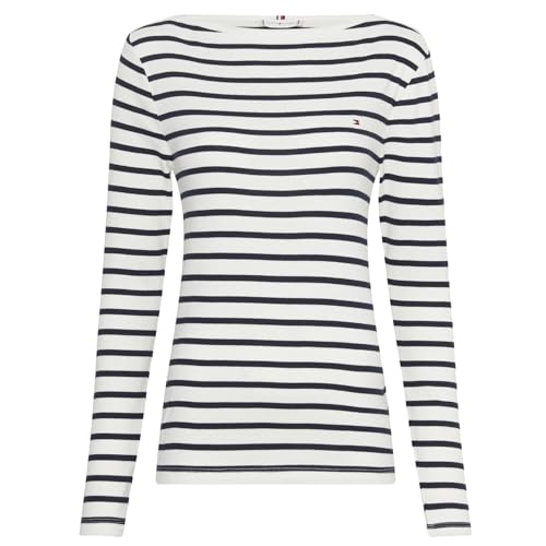 Tommy Hilfiger Damskie topy z dzianiny Slim Cody Rib Slash-nk Ls L/S, Bretoński ecru/pustynne niebo, XL