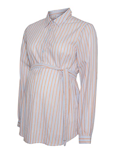 MAMALICIOUS Damska bluzka MLCABANA LIA L/S WO Shirt 2F, jasnoniebieska/paski: pomarańczowa, S, Light Blue/Stripes: vibrant Orange, S