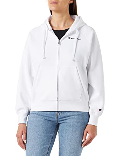 Champion Damska bluza z kapturem Legacy American Classics Stretch Interlock małe logo Boxy Full Zip, biały, XXL
