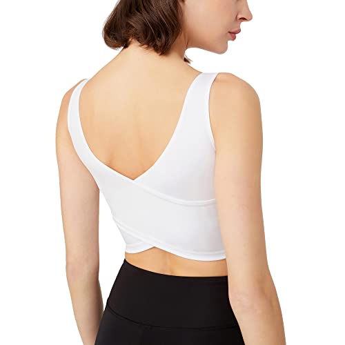 LOS OJOS Crop Tops damski biustonosz sportowy o średnim wsparciu, wyściełany biustonosz sportowy, tank top dla kobiet, biały, XL