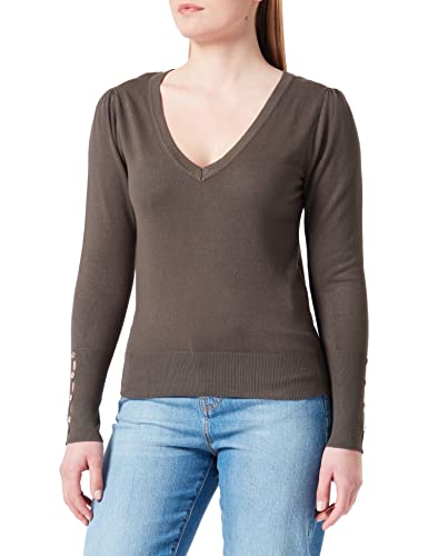 Morgan damski sweter z długim rękawem z dekoltem w serek MGRISA Khaki Medium TL, Organiczny, L