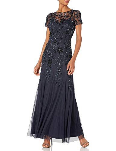 Adrianna Papell Damska sukienka z krótkim rękawem z kwiatowym koralikiem