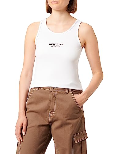 Koton Damski top z wiskozy, mieszanka U Neck Ribbed Printed Tank Top, biały (000), S