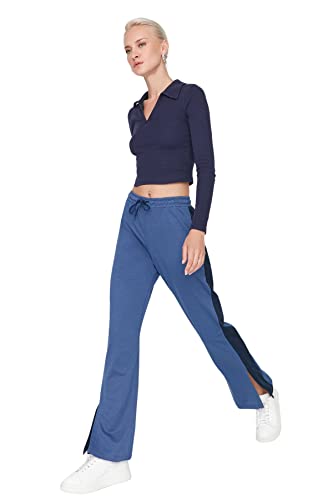 Trendyol Damskie spodnie dresowe z prostymi nogawkami o normalnej talii, Indigo, M