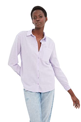 Trendyol Damska koszula oversize Basic z kołnierzykiem tkana koszula, liliowy, 64