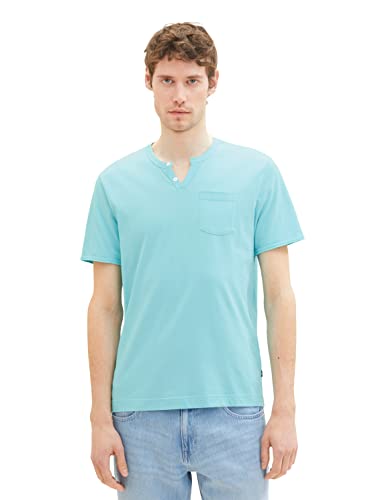 TOM TAILOR Męski T-shirt Serafino z kieszenią na piersi, 31046 - Blue Tibetan Stone, XXL