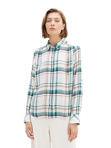 TOM TAILOR Bluzka damska, 34272 - Offwhite Teal Check, 40