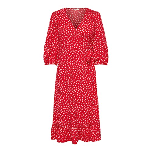 Only Kobiety Onlolivia 3/4 Wrap Midi Sukienka, Czerwony, L