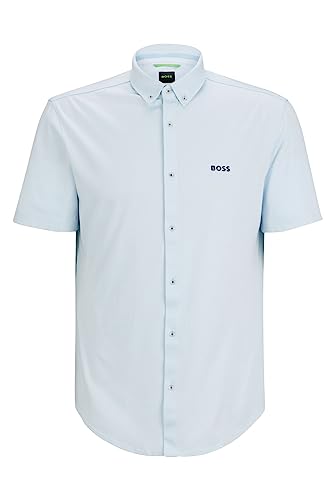 BOSS Męska koszula BIADIA R Regular -Fit z czystej bawełny dżersejowej z kołnierzem na guziki, Open Blue, XXL