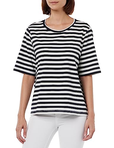 VERO MODA T-shirt damski, Czarny/paski: śnieżnobiały, L