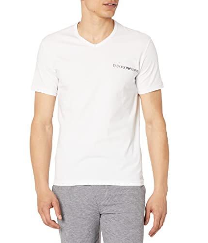 Emporio Armani Underwear Men's V-Neck Core pasek z logo, 2-pak, biały, eclipse, M, White/Eclipse, M