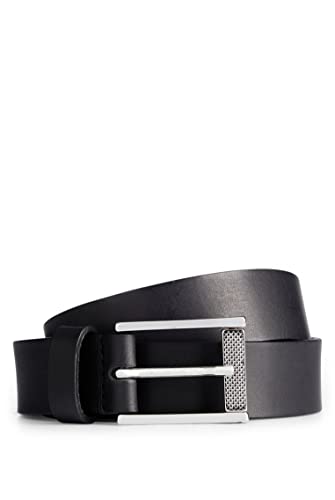 BOSS Męski pasek skórzany Luke Sz30 z zapięciem z logo, czarny (Black1), 90