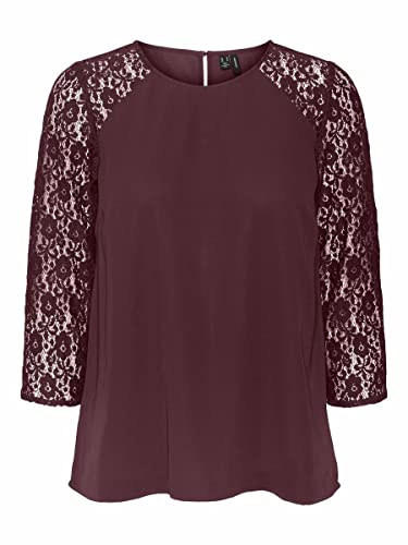 VERO MODA Bluzka damska z rękawami 3/4 koronkowymi rękawami, port royale, S