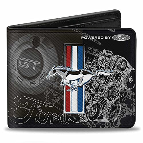 Buckle Down portfel unisex Mustang Tri-Bar Stripe/gt Motor Blueprint Bi-Fold