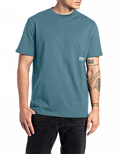 Replay Męski T-shirt z krótkim rękawem Second Life z okrągłym dekoltem, Powder Blue 608, XS