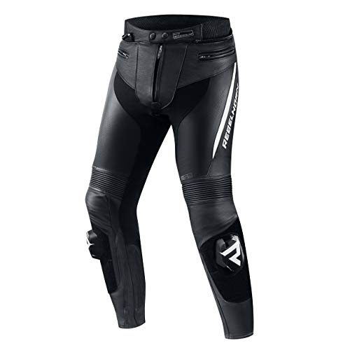 REBELHORN Fighter skórzane spodnie motocyklowe, podwójne i potrójne szwy, wentylacja z poliestru, siateczki i spandex, elastyczne panele