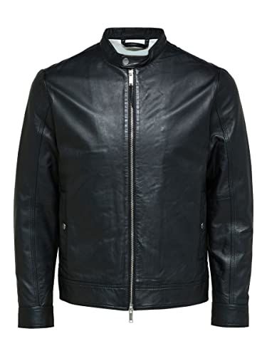 SELECTED HOMME Męska kurtka skórzana Slharchive Classic Leather JKT W Noos, czarny, S