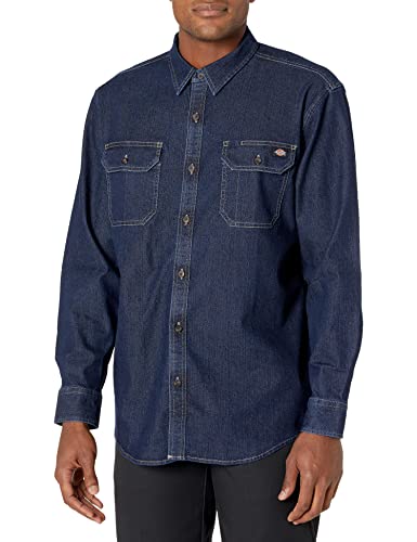 Dickies Męska koszula z długim rękawem Flex Denim, Ciemny dżins sprany, XL