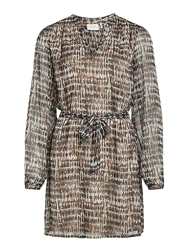 Vila Damska sukienka Vifalia Bat Cbo L/S Dress/Pb minisukienka, Brązowy soczewka/Aop: batic, 38