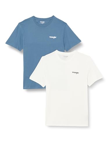 Wrangler T-shirt męski, 2-pak, Sign Off Tee T-shirt, True Navy, S, Granatowy (True Navy), S