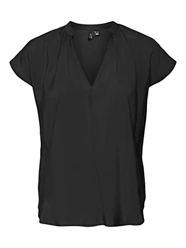 VERO MODA VMQUEENY V-Neck C/S WVN GA Top, Black, M, czarny, M