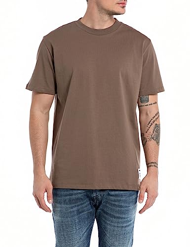 Replay Męski T-shirt z krótkim rękawem, okrągły dekolt, Second Life Collection, brązowy (Wood 629), M, Drewno 629, M