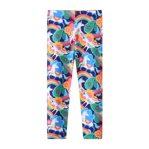 CM-Kid Legginsy dziewczęce spodnie bawełniane dziecięce elastyczne spodnie wiosna jesień zima 1 2 lata jednorożec kolorowe rozm. 92, Kolorowy jednorożec., 92 cm